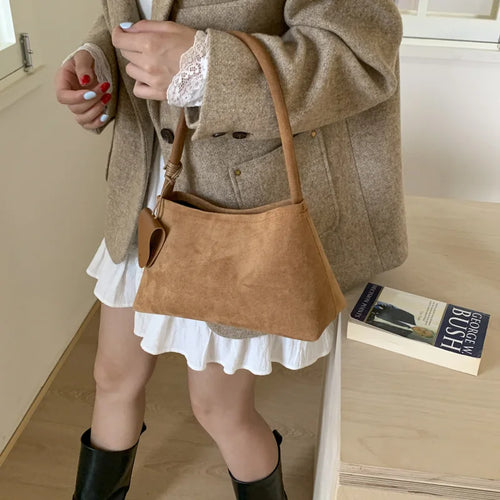 Retro Suede Shoulder Bag for Women – Luxury Underarm Handbag
