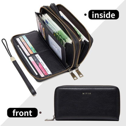 RFID Blocking Double-Zipper Wallet for Women – Vintage Large Capacity Card Holder