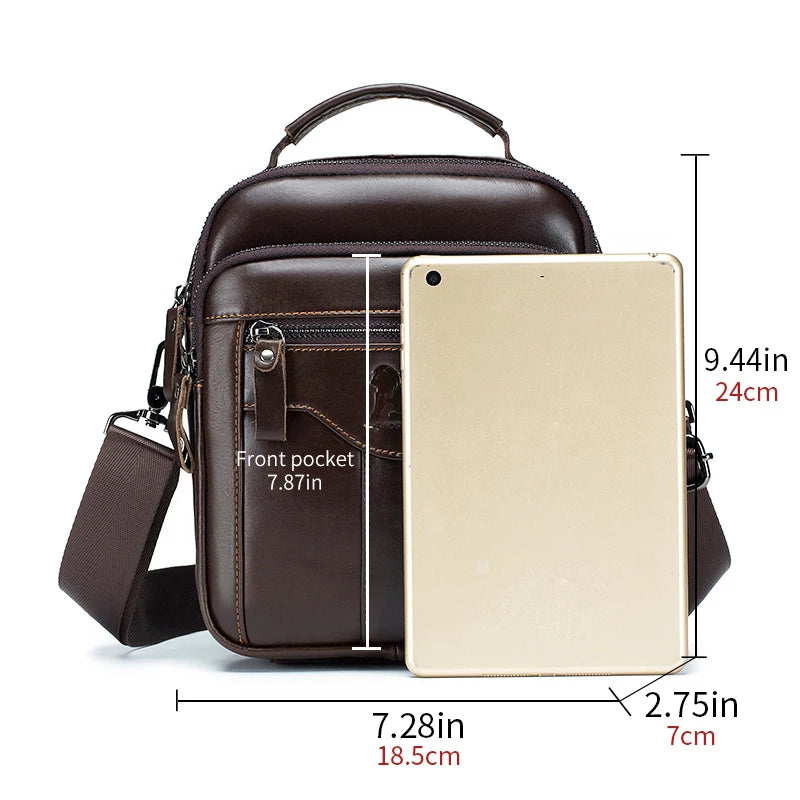 Men's Genuine Cowhide Leather Crossbody Shoulder Bag