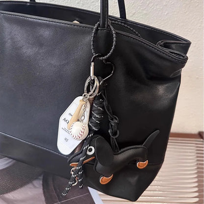 Dachshund Leather Keychain with Braided Rope & Hotel Tag