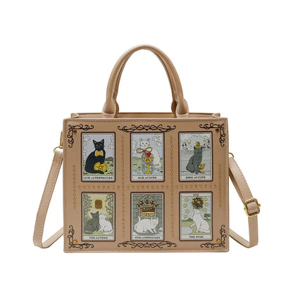 Cat Tarot Print Tote Bag for Women – Stylish Top-Handle Handbag
