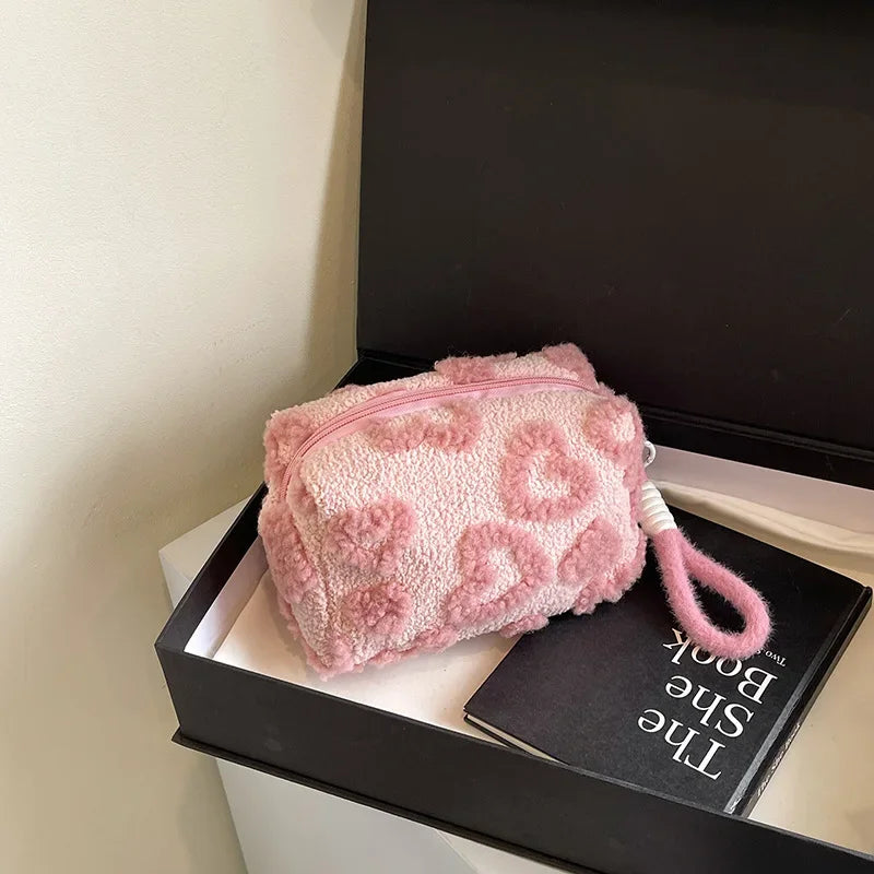 Large Capacity Plush Makeup Bag – Women's Travel Cosmetic Organizer