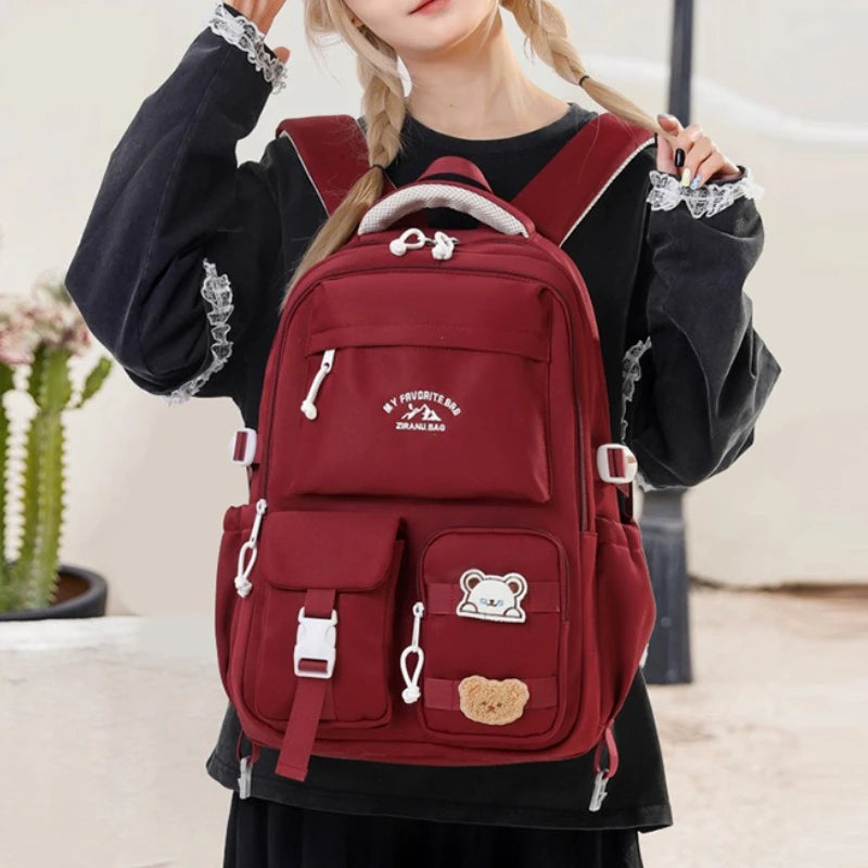 Waterproof Nylon Backpack – Korean Style Women's School & Travel Bag
