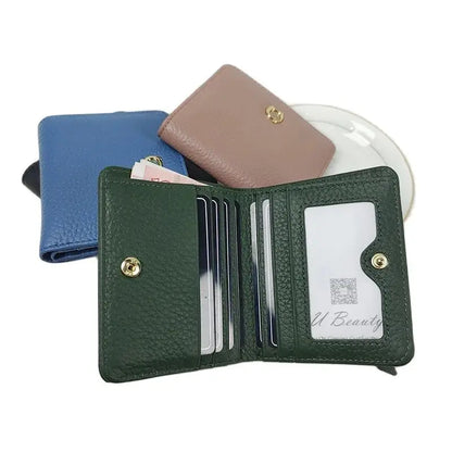 Genuine Leather Cat Charm Short Wallet for Women