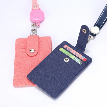 Leather ID Badge Holder with Retractable Lanyard – Card Case