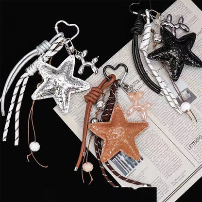 Starfish & Balloon Dog Charm Keychain – Braided Rope Bag Pendant