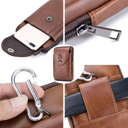 Genuine Leather Men's Belt Waist Bag with Phone Holder