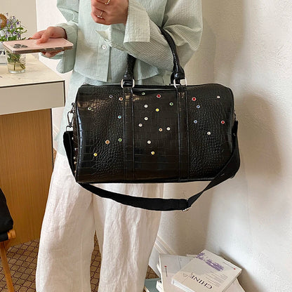 Moods Alligator Grain Big Duffel Bags Women Luxury Designer Handbags Diamond Decor Large Capacity