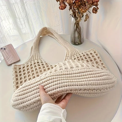 Crochet Tote Bag for Women – Large Capacity Hollow Woven Shoulder Bag