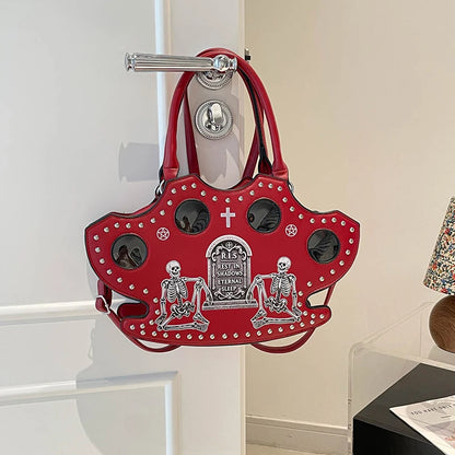 Gothic Skull Shoulder Bag – Y2K Rivet Halloween Handbag