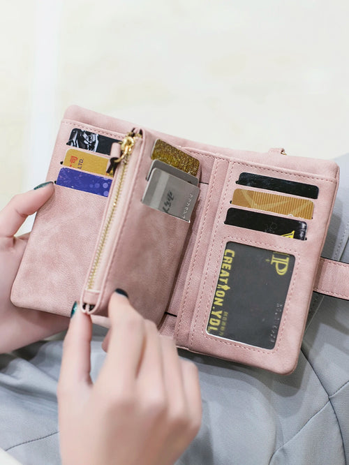 Frosted Tri-Fold Wallet for Women – Cute Multi-Card Slot Wristlet Purse