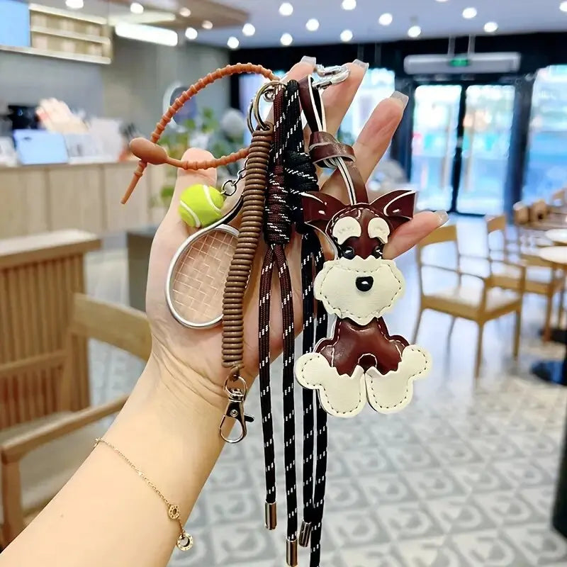 Schnauzer Bag Charm – Handmade Leather Dog Keychain with Baseball