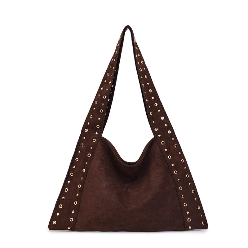 Frosted Leather Rivet Hobo Tote Bag – Women's Large Capacity Shoulder Bag
