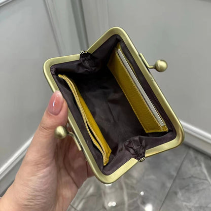 Genuine Leather Kiss Lock Coin Purse for Women