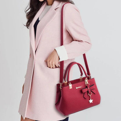 Women's Designer Handbag – Bow Accent & Star Charm Tote