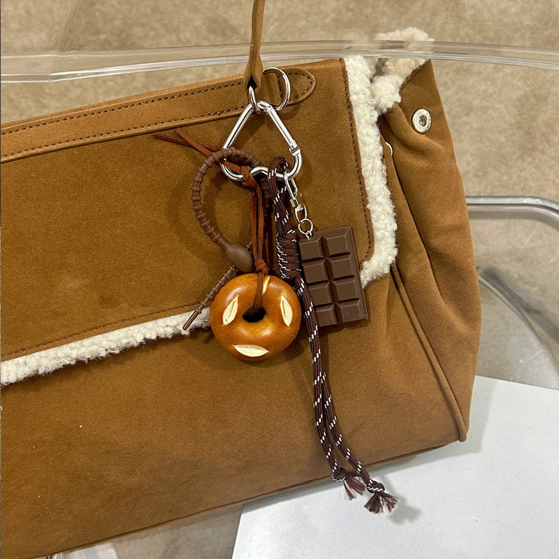 Cute Food Bag Charm Keychain with Braided Rope – Croissant, Chocolate & More