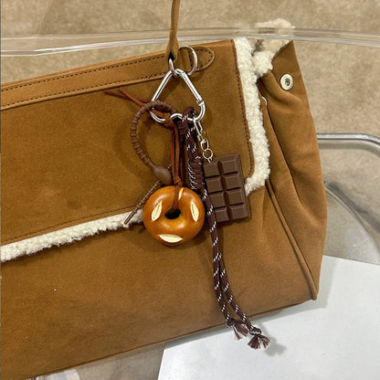 Cute Food Bag Charm Keychain with Braided Rope – Croissant, Chocolate & More