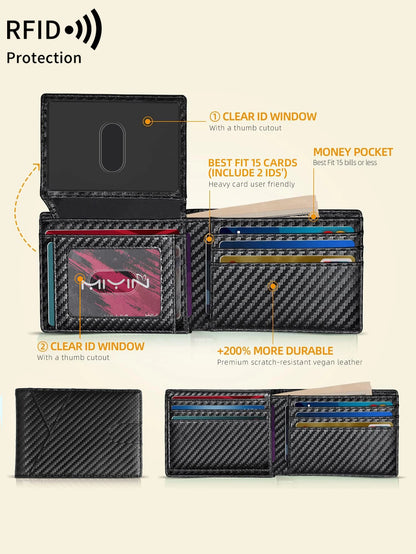 Carbon Fiber Slim Bifold Wallet with Multiple Card Slots