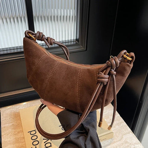 Faux Suede Crossbody Shoulder Bag for Women – Soft Drawstring Hobo