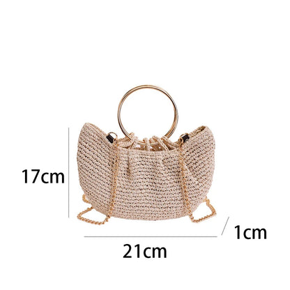 Handwoven Straw Crossbody Bag with Gold Ring Handle
