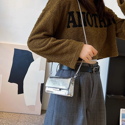 Vintage Women Silver Chic Crossbody Bag Luxury Designer Small Shoulder Bags Gold Mini Square Cute Pu