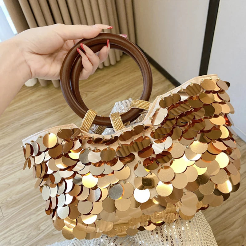 Sequin Shell Crossbody Bag – Beaded Mermaid Evening Handbag