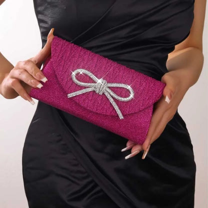 Crystal Bow Evening Clutch Purse – Shiny Envelope Bag for Wedding & Party