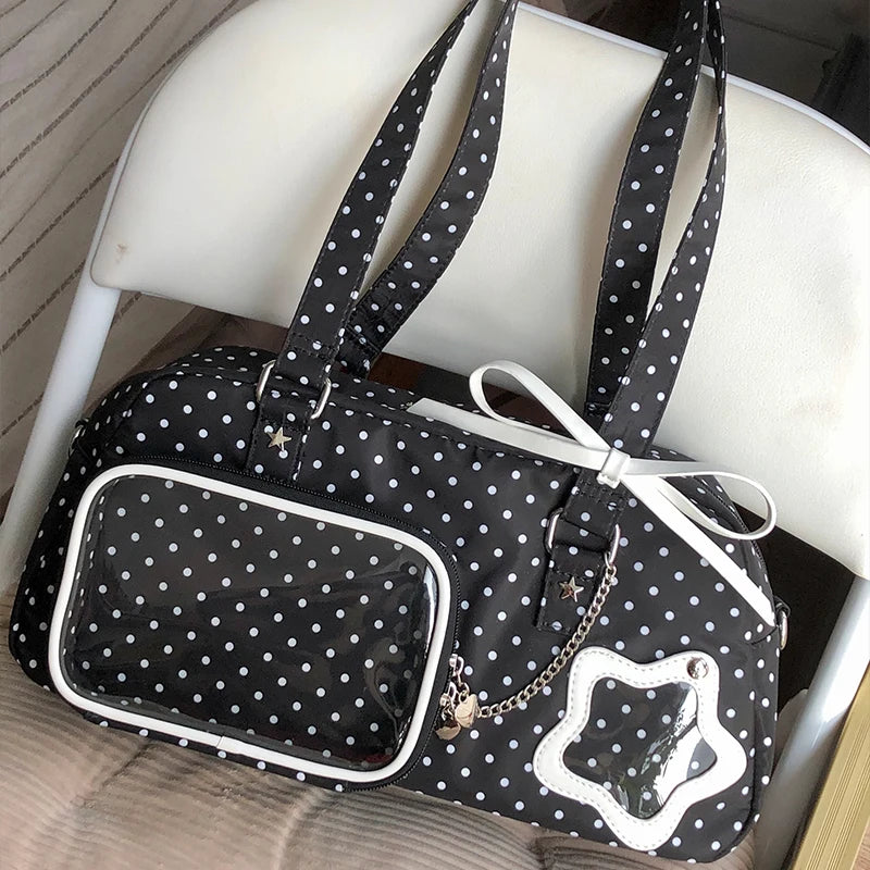 Kawaii Polka Dot Ita Bag – Y2K Clear Pocket Crossbody