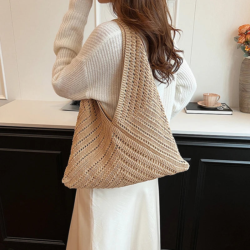 Crochet Tote Bag for Women – Large Triangle Knit Shoulder Bag