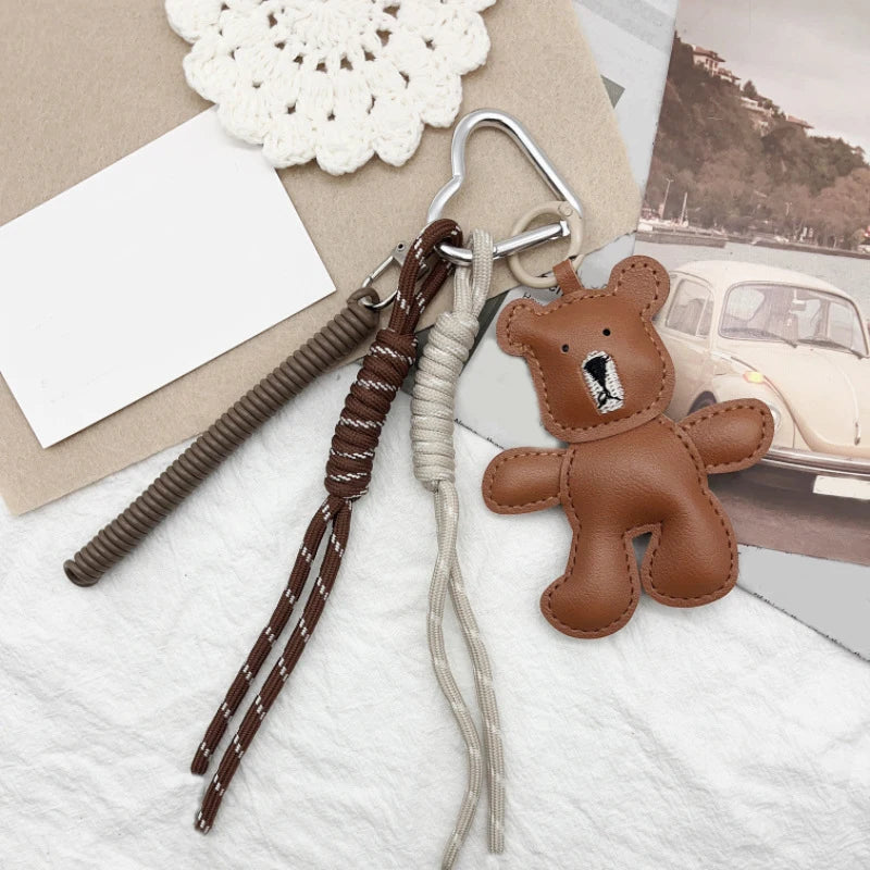 Leather Bear Keychain Bag Charm - Handmade Puppet Pendant Gift