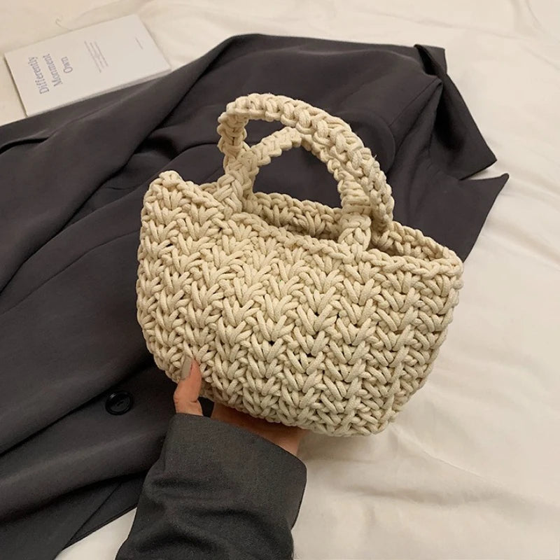 Hand-Woven Cotton Rope Bag – Women's Crochet Handbag