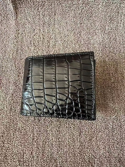 Genuine Leather Crocodile-Embossed Card Holder Wallet