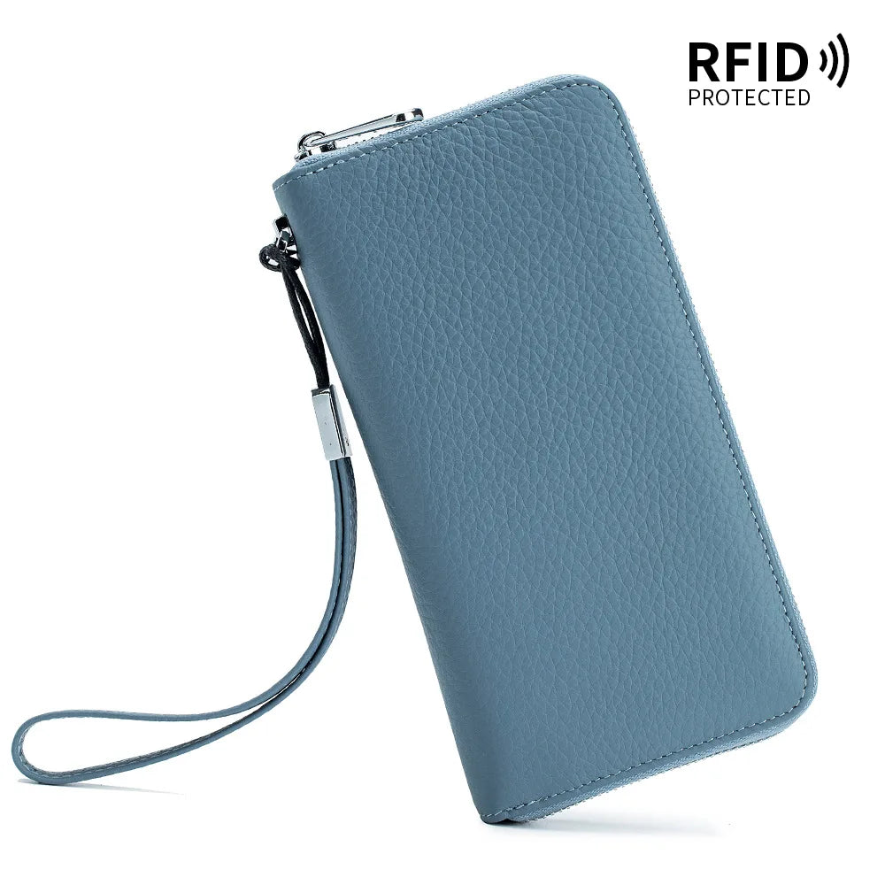 RFID Blocking Genuine Leather Long Wallet for Women