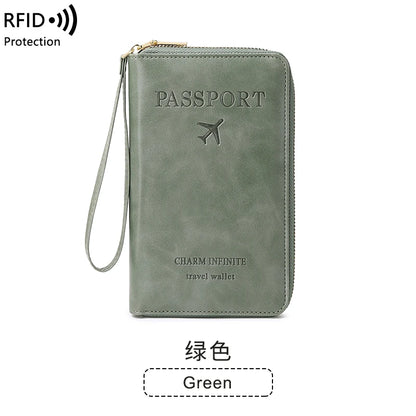 RFID Travel Wallet – Long Passport Holder with Zipper & Wrist Strap