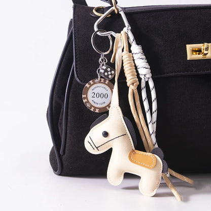 PU Leather Horse Keychain Bag Charm with Rope
