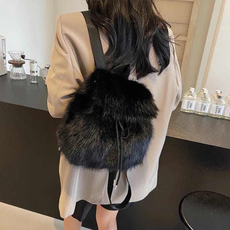 Soft Plush Furry Mini Backpack for Women – Cozy Winter Shoulder Bag