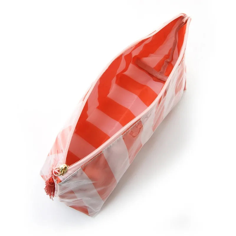 Cosmetic Bag – Large Striped Travel Makeup Pouch with Tassel