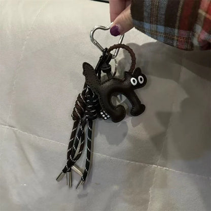 Cat Keychain Pendant – PU Leather Bag Charm & Car Key Ring