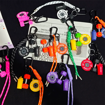 Gym Fitness Keychain Set – Barbell, Dumbbell & Shaker Charms