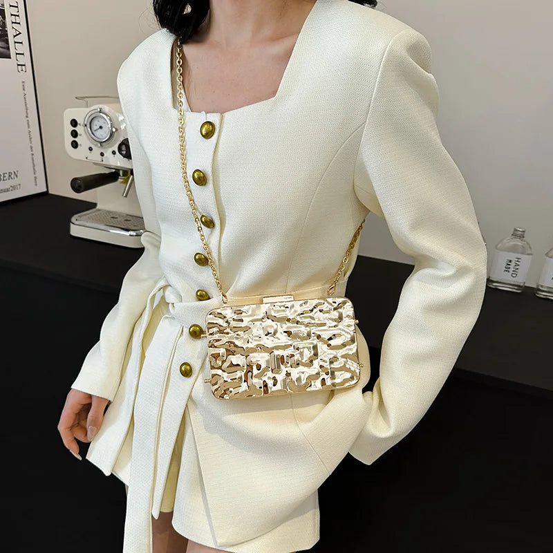 Moods Luxury Golden Evening Bags Women Wedding Dinner Party Chain Shoulder Cross Body Bag Designer