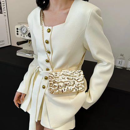 Moods Luxury Golden Evening Bags Women Wedding Dinner Party Chain Shoulder Cross Body Bag Designer