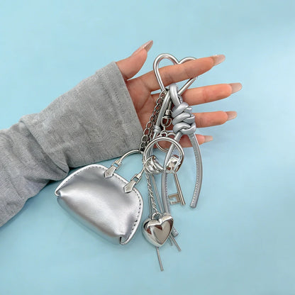Heart Keychain Bag Charm with Mini PU Leather Purse Pendant