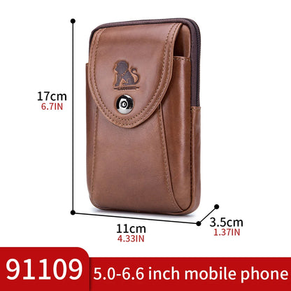 Genuine Leather Men's Belt Waist Bag with Phone Holder