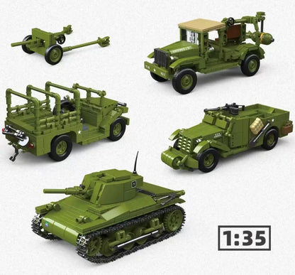 M3 Scout Car & Artillery Building Blocks Military MOC Set for Kids