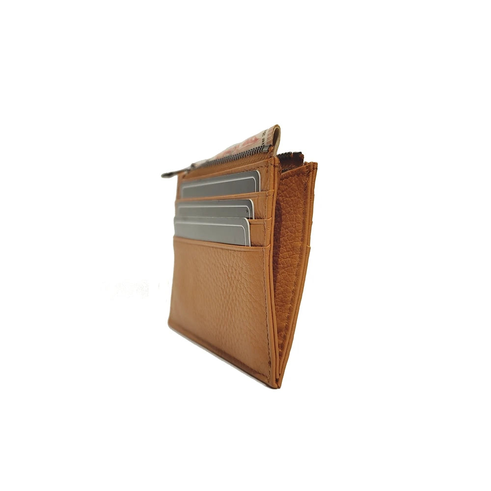 Genuine Leather Card Holder with Zipper Coin Purse – Slim Wallet
