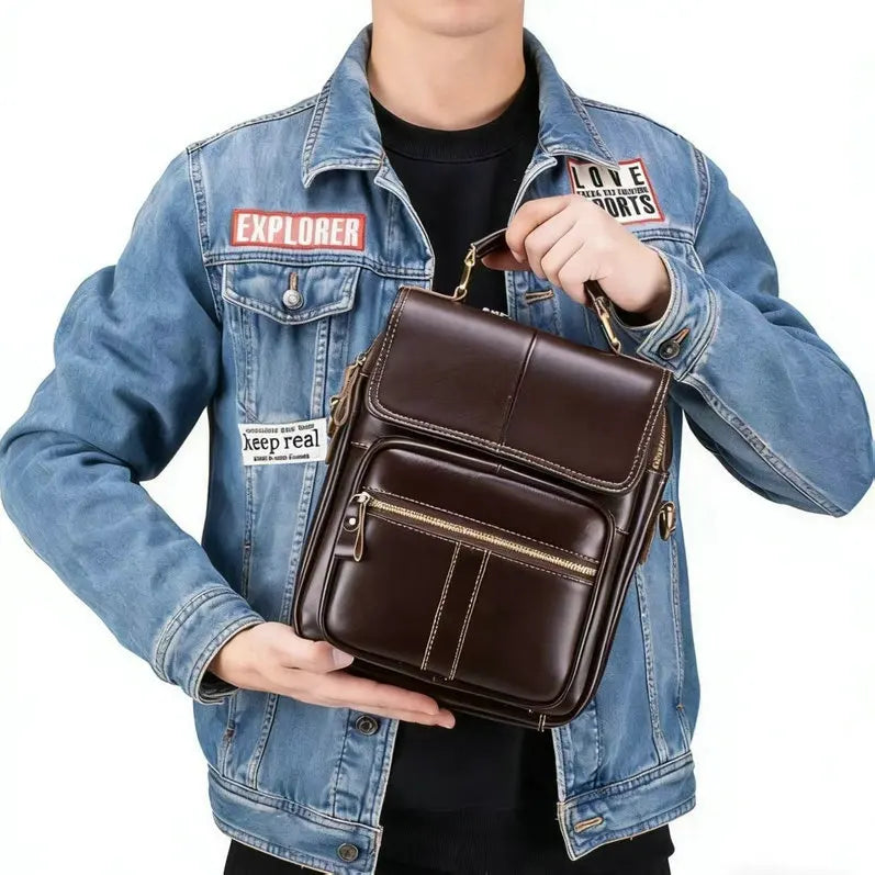 Genuine Leather Men's Crossbody Shoulder Bag – Vintage Style