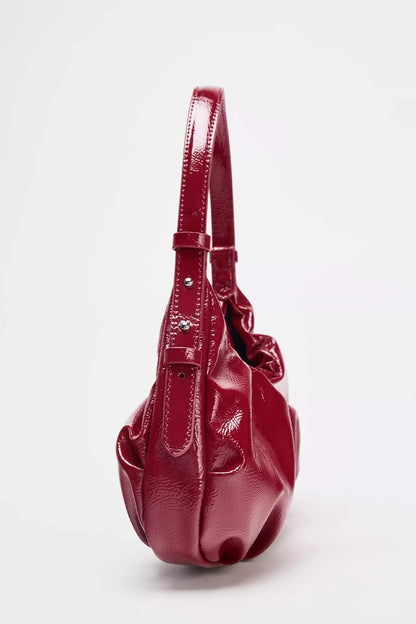 Pleated Patent Leather Shoulder Bag – Women's Underarm Hobo Purse