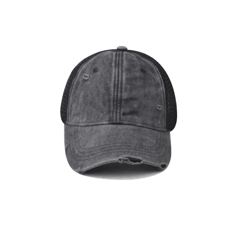 Distressed Mesh Trucker Baseball Cap – Unisex Washed Cotton Hat
