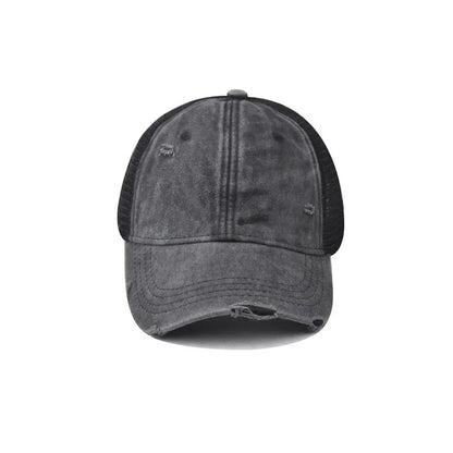 Distressed Mesh Trucker Baseball Cap – Unisex Washed Cotton Hat