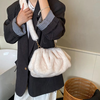 Faux Fur Ruched Crossbody Bag for Women